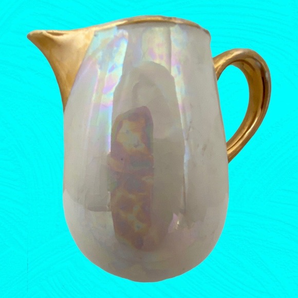 Edwin M Knowles Lusterware Creamer Gold Trim Signed 4” Vtg - Picture 9 of 9